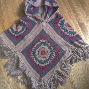 EARTHBOUND Brown and Orange Crochet Poncho